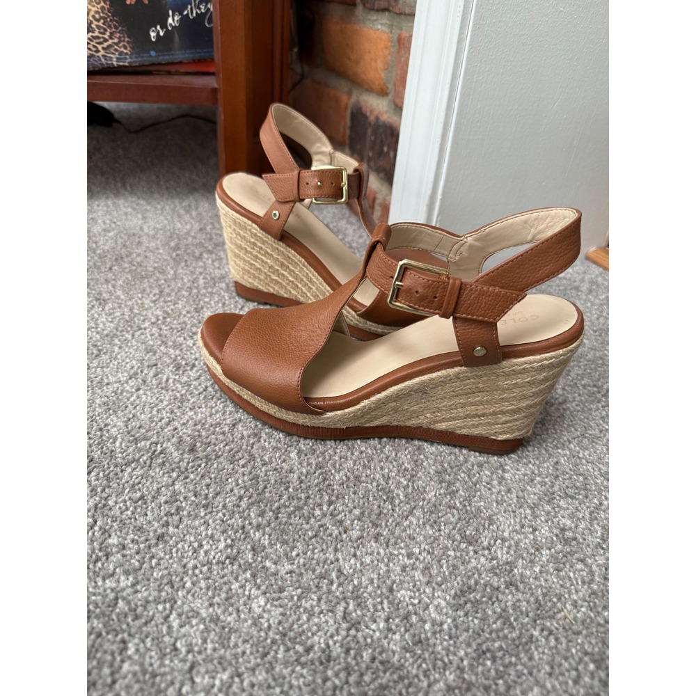 Cole Haan Grandseries Tan Leather Espadrille Wedge Sandals W17696 Size 6B